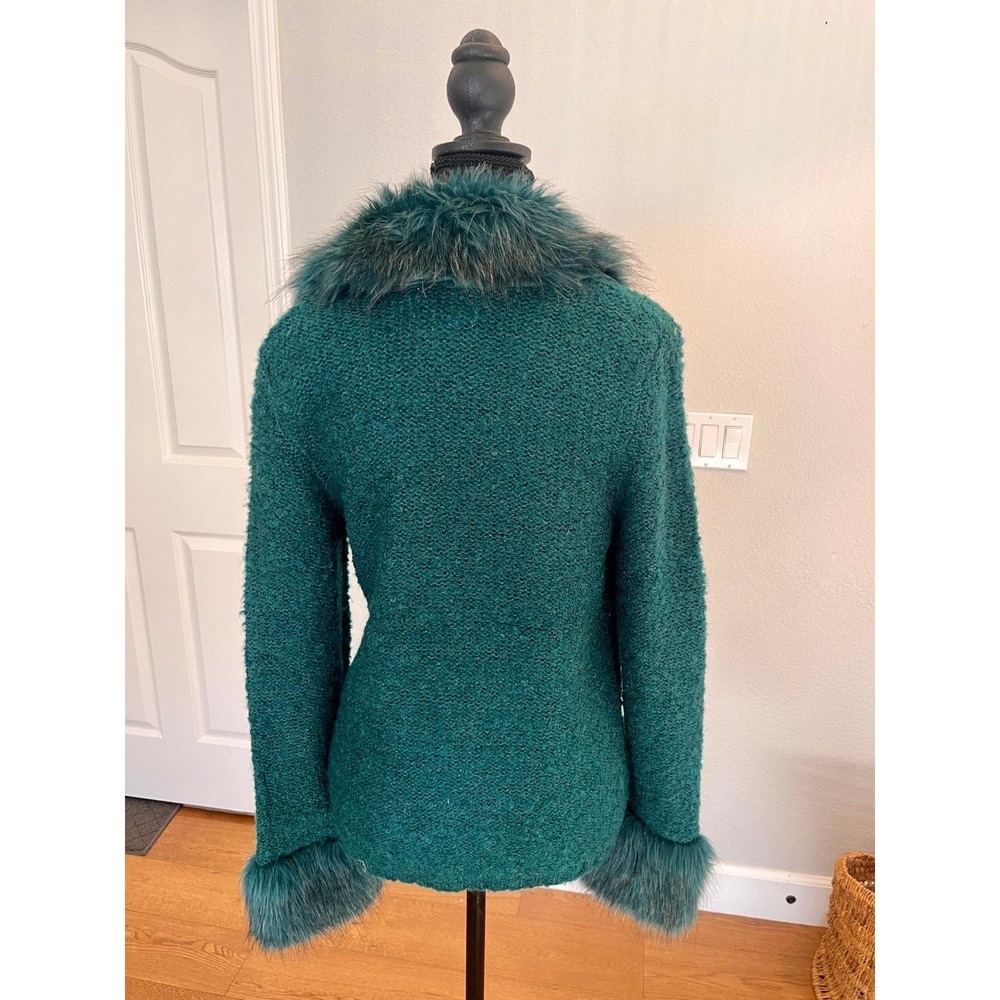 Vintage Teal Faux Fur Collar Jacket Turquoise Stone Tassel Sz S Carly St Claire - Picture 13 of 15
